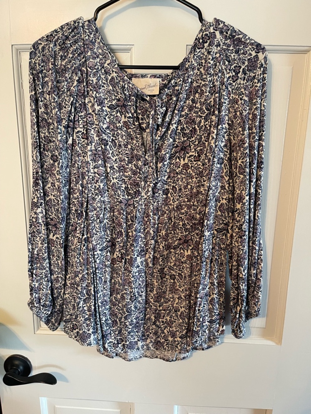 Universal Thread Blue Floral Tie-Front Blouse